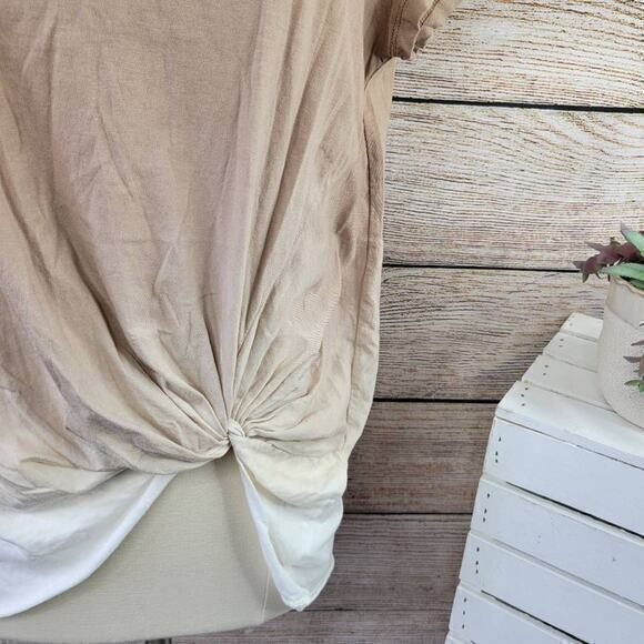 Umgee Dip Dye Ombré‎ Twist Hem T-shirt Brown White Size Small - Picture 3 of 6